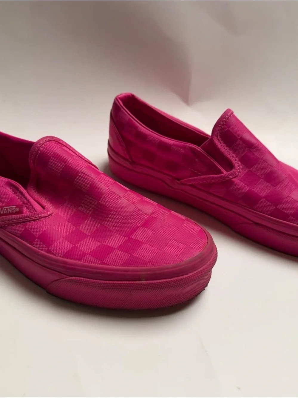 Vans Kids Slip-On Checkerboard Sneakers in Hot Pink